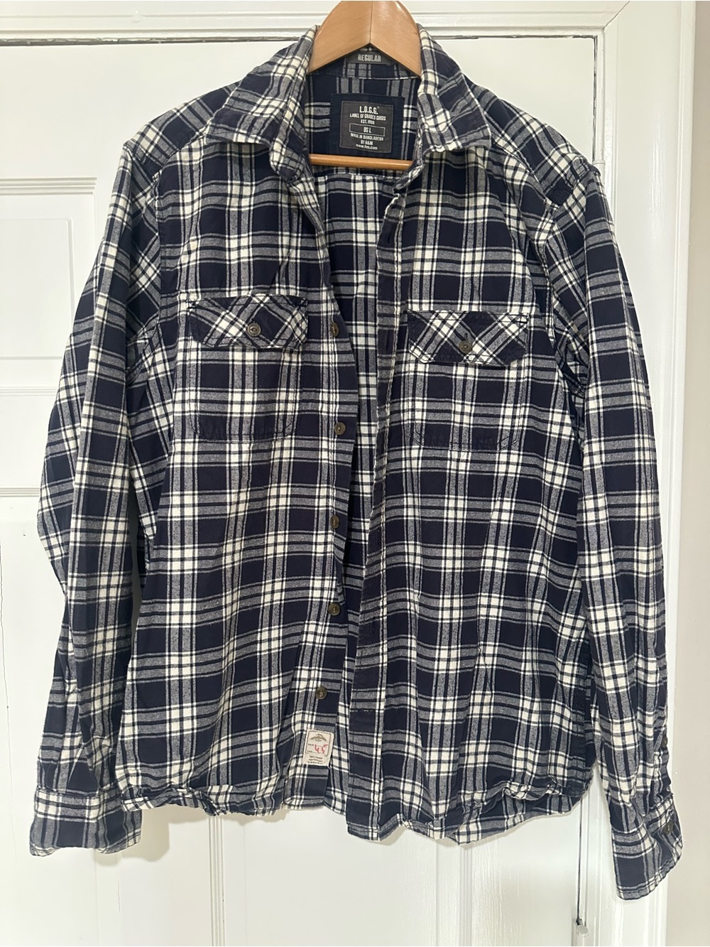 H&M Navy and White Plaid Button-Down Shirt